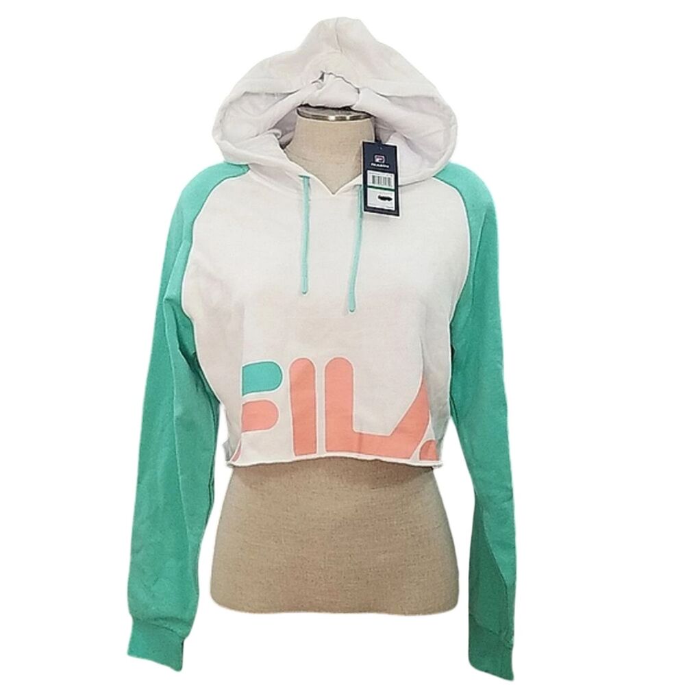Fila Luciana NWT Cropped Logo Hoodie Lightweight Athletic White / green - SZ L